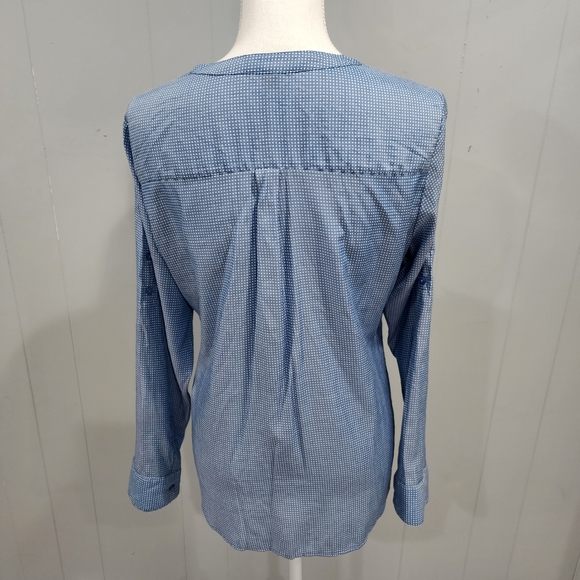 Express Cadet Blue Micro Polka Dot Blouse Roll Tab Sleeve Medium - Picture 2 of 6